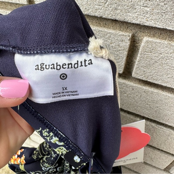 Agua Bendita Target Blue Floral Tile Print One Piece Swimsuit 1X Cheeky - Picture 13 of 13